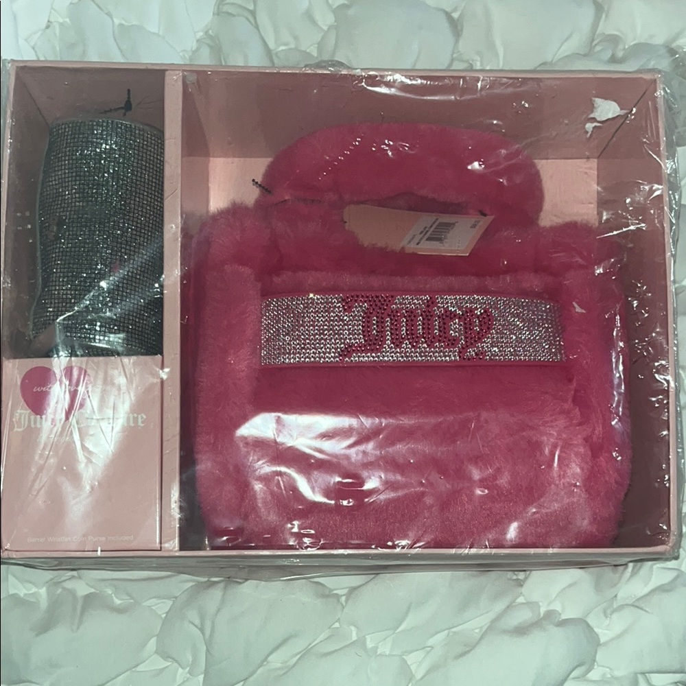 Juicy Couture Pink Furry Bag with Rhinestone Tumbler